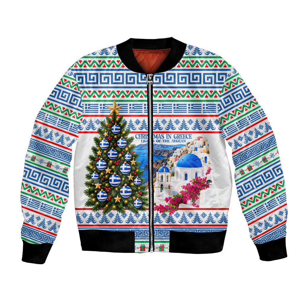 Christmas In Greece Bomber Jacket Lights Of The Aegean Sea Greek Cross