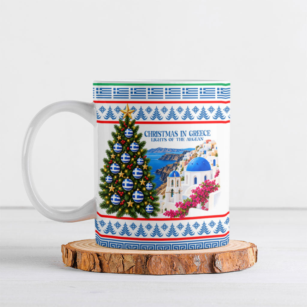 Christmas In Greece Ceramic Mug Lights Of The Aegean Sea Greek Cross