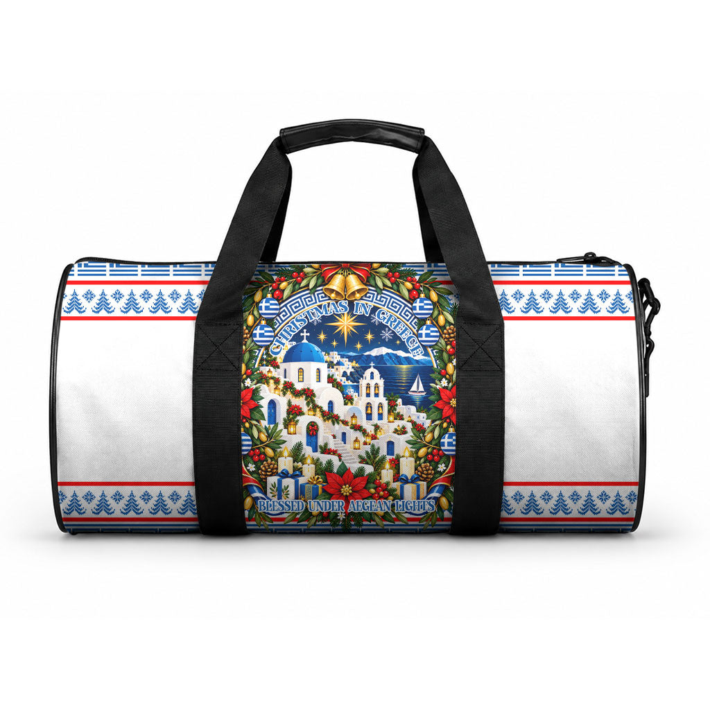 Christmas In Greece Duffle Bag Lights Of The Aegean Sea Greek Cross