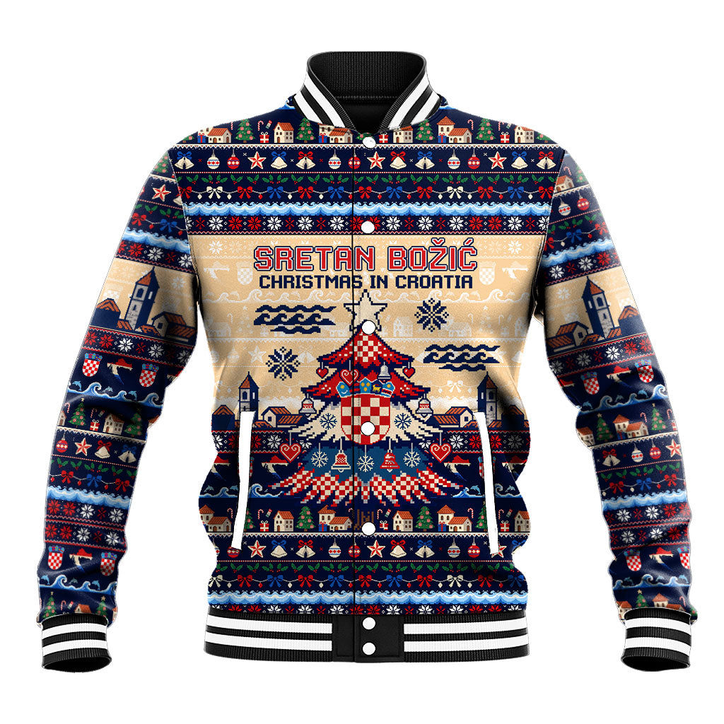 Sretan Bozic Christmas In Croatia Baseball Jacket Croatia Map Coat Of Arms