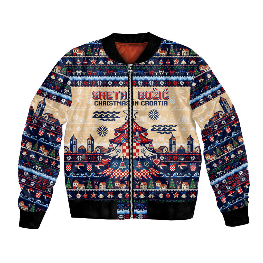 Sretan Bozic Christmas In Croatia Bomber Jacket Croatia Map Coat Of Arms