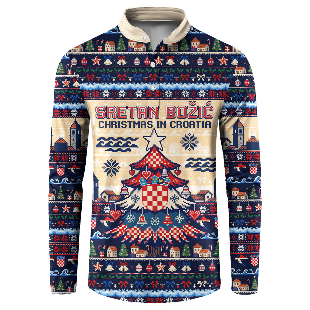 Sretan Bozic Christmas In Croatia Button Sweatshirt Croatia Map Coat Of Arms