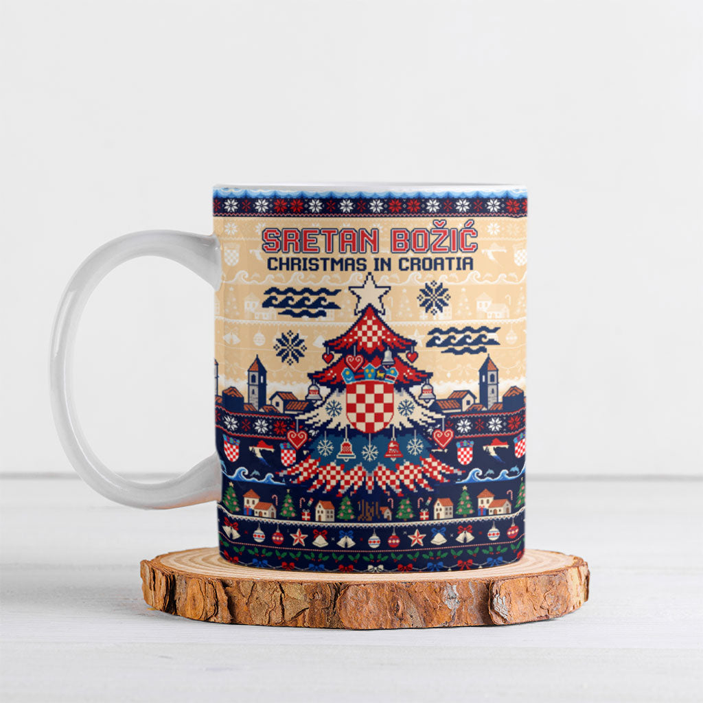 Sretan Bozic Christmas In Croatia Ceramic Mug Croatia Map Coat Of Arms