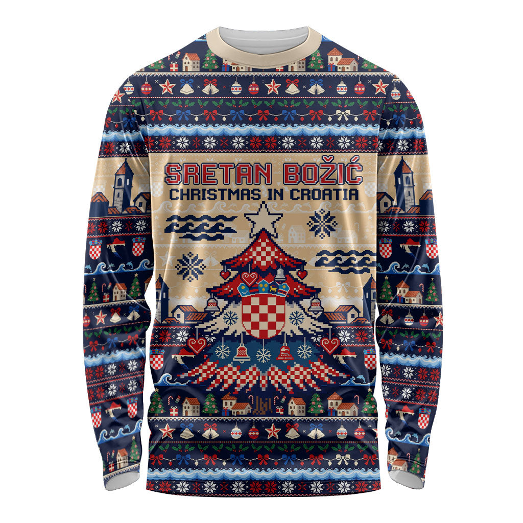 Sretan Bozic Christmas In Croatia Long Sleeve Shirt Croatia Map Coat Of Arms