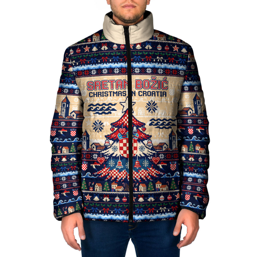 Sretan Bozic Christmas In Croatia Padded Jacket Croatia Map Coat Of Arms
