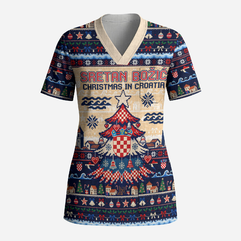 Sretan Bozic Christmas In Croatia Scrub Top Croatia Map Coat Of Arms