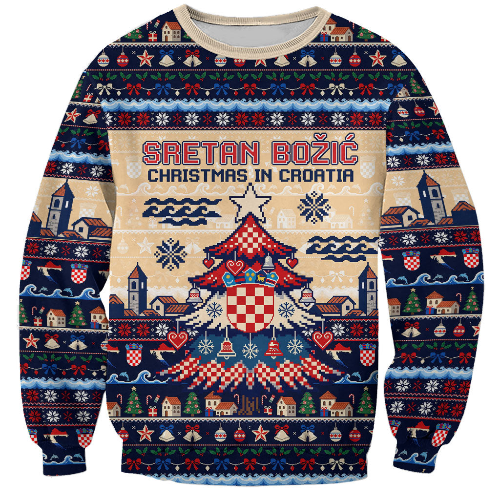 Sretan Bozic Christmas In Croatia Sweatshirt Croatia Map Coat Of Arms