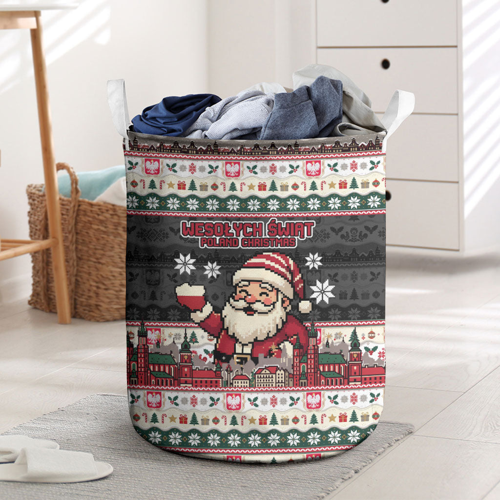 Wesolych Swiat Poland Christmas Laundry Basket Polish Eagle Crest Santa Claus