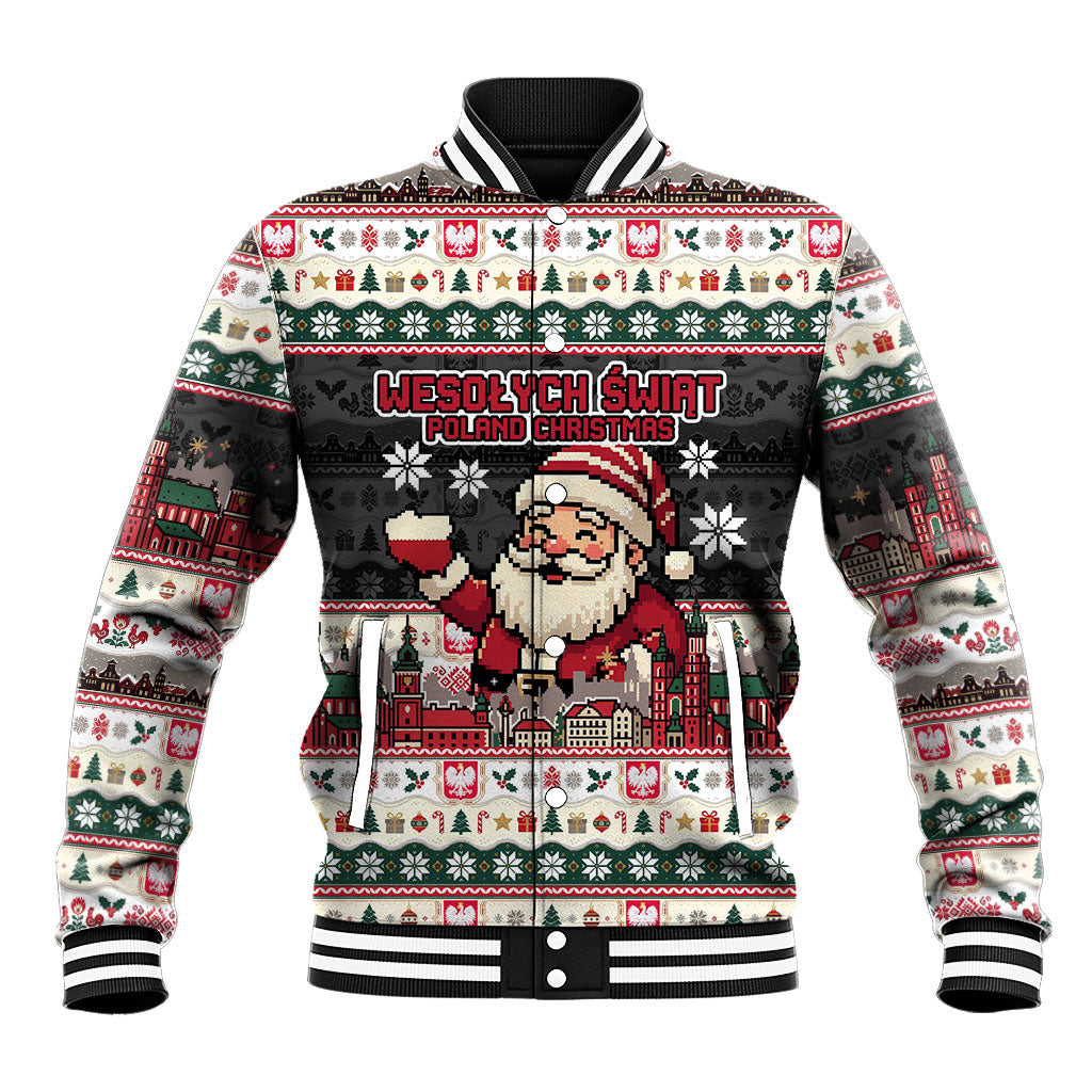 Wesolych Swiat Poland Christmas Baseball Jacket Polish Eagle Crest Santa Claus