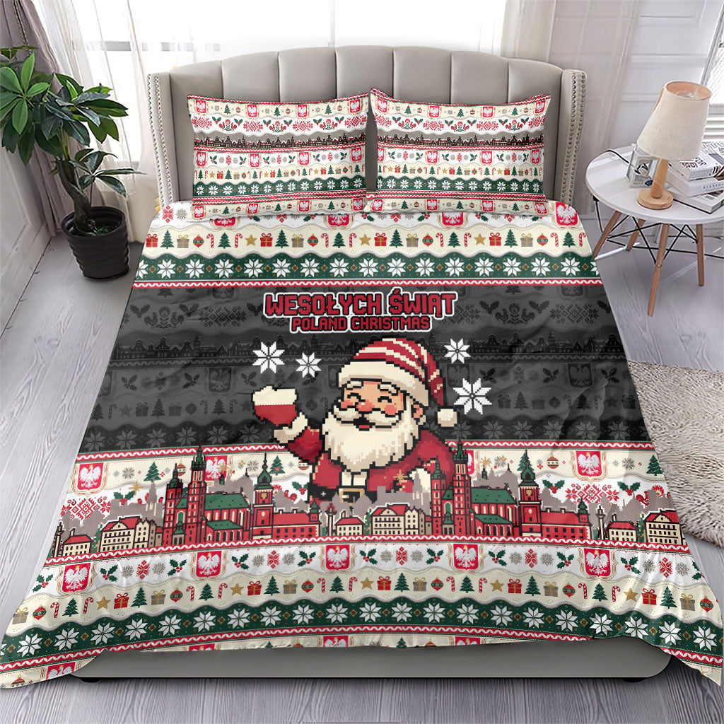 Wesolych Swiat Poland Christmas Bedding Set Polish Eagle Crest Santa Claus