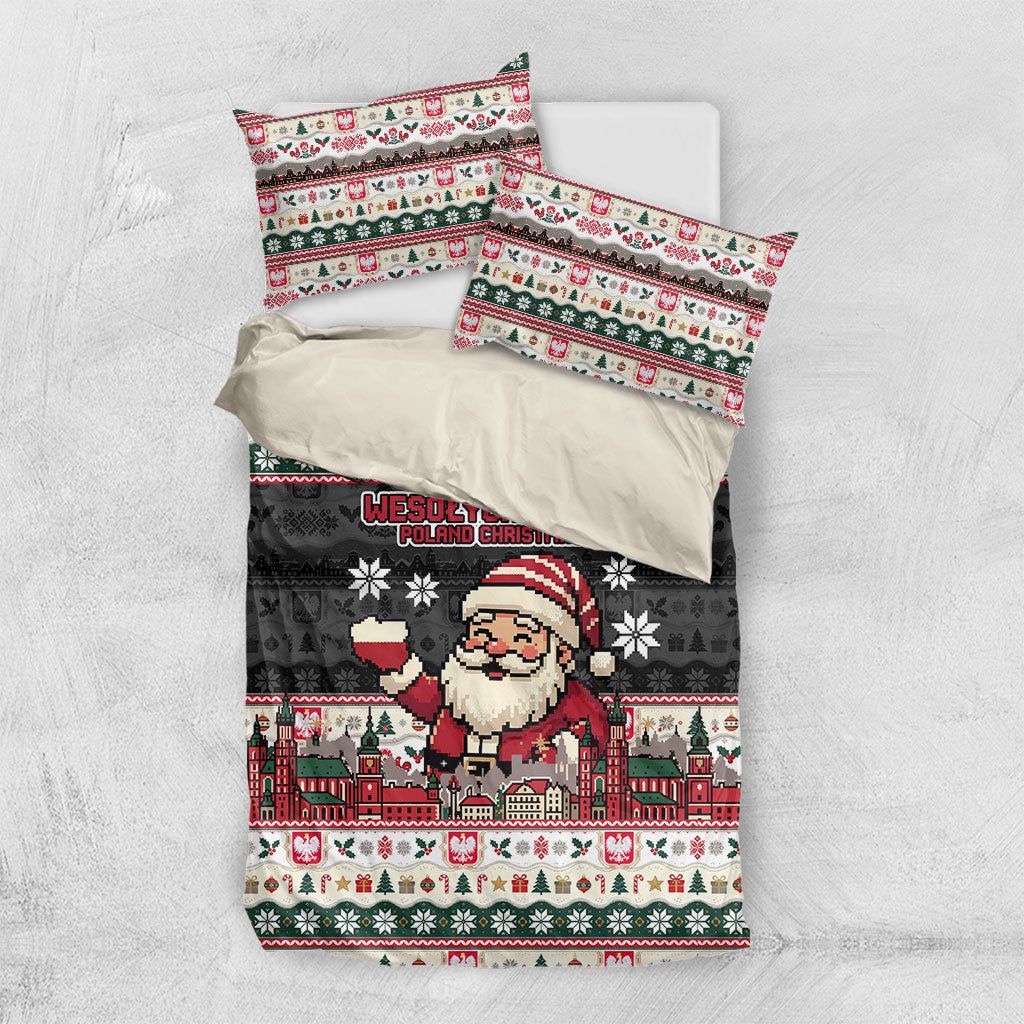 Wesolych Swiat Poland Christmas Bedding Set Polish Eagle Crest Santa Claus