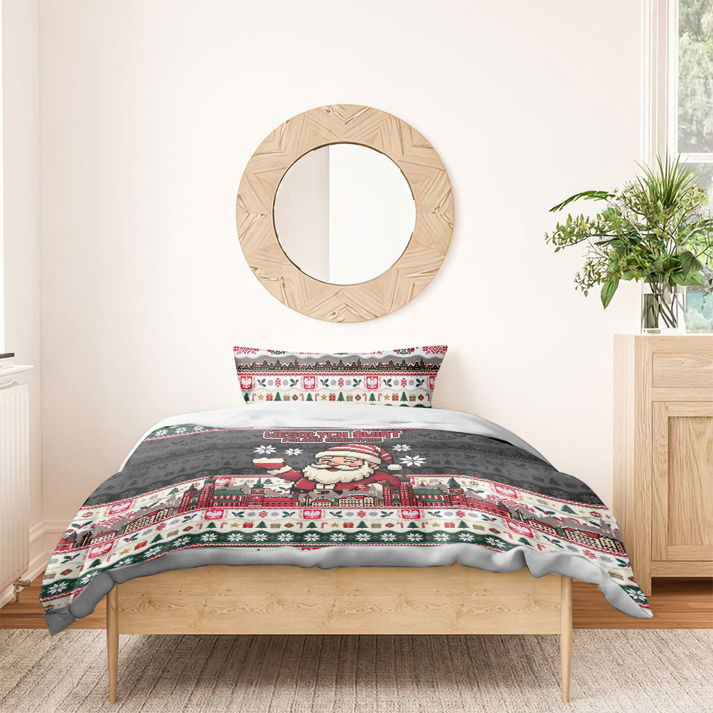 Wesolych Swiat Poland Christmas Bedding Set Polish Eagle Crest Santa Claus