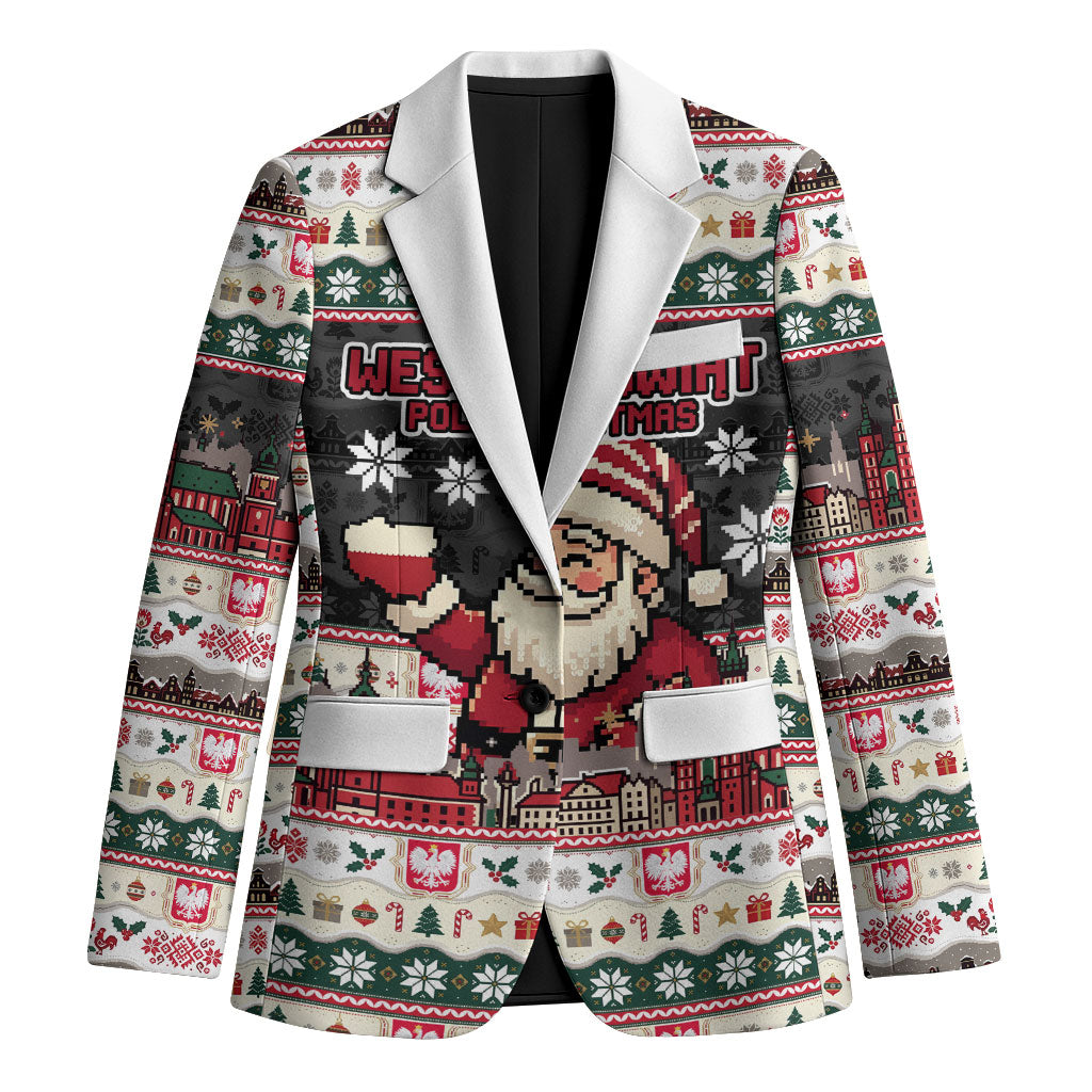 Wesolych Swiat Poland Christmas Blazer Polish Eagle Crest Santa Claus