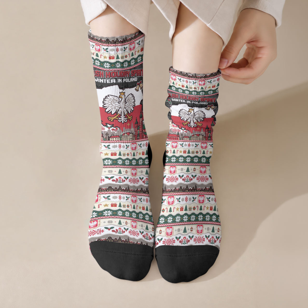 Wesolych Swiat Poland Christmas Crew Socks Polish Eagle Crest Santa Claus