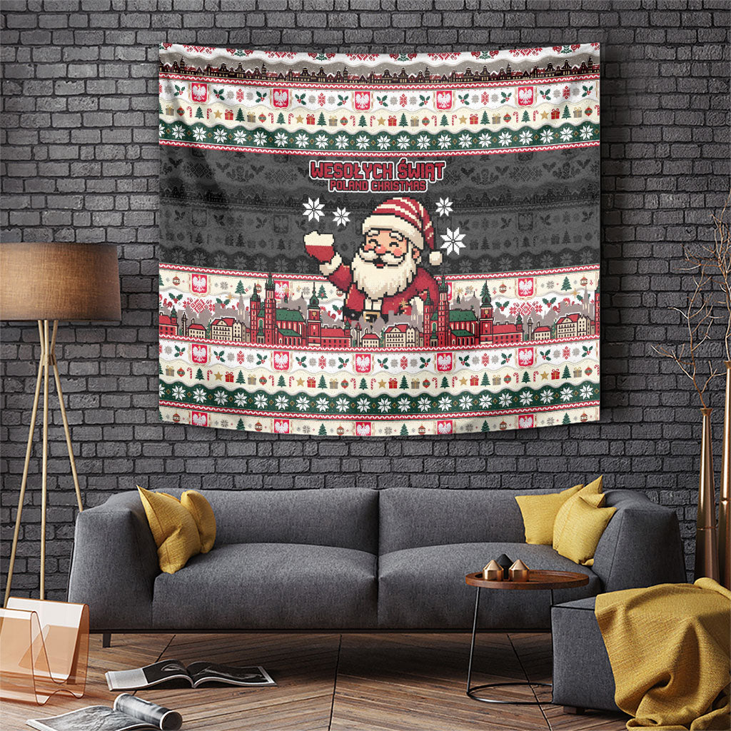 Wesolych Swiat Poland Christmas Tapestry Polish Eagle Crest Santa Claus