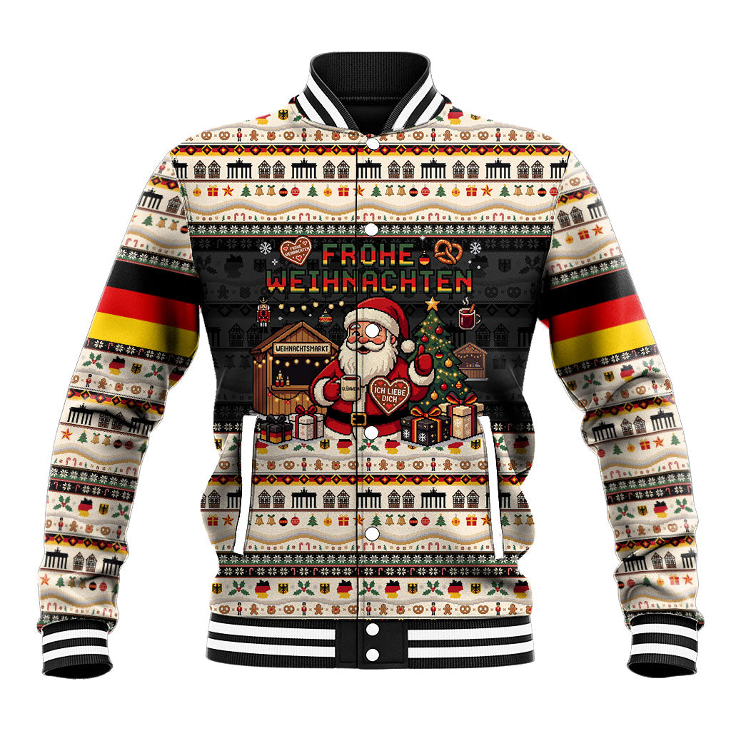 Germany Christmas Frohe Weihnachten Baseball Jacket Vintage German Flag Eagle Brandenburg Gate
