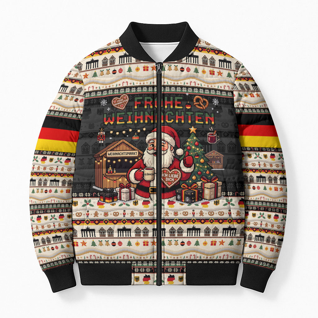 Germany Christmas Frohe Weihnachten Bomber Puffer Jacket Vintage German Flag Eagle Brandenburg Gate