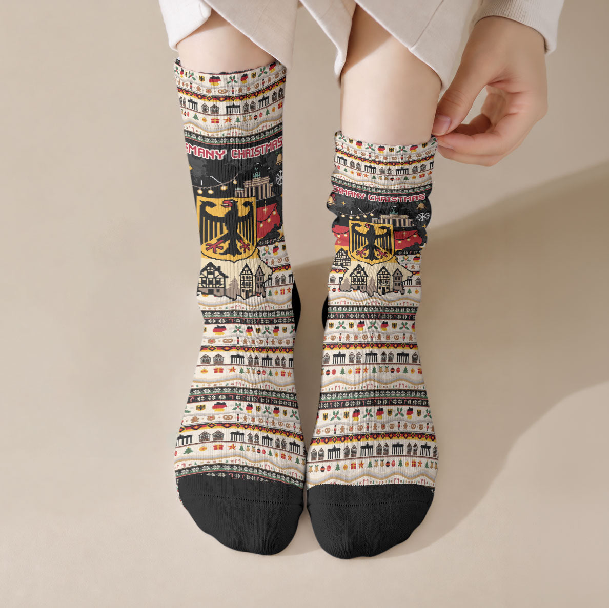 Germany Christmas Frohe Weihnachten Crew Socks Vintage German Flag Eagle Brandenburg Gate