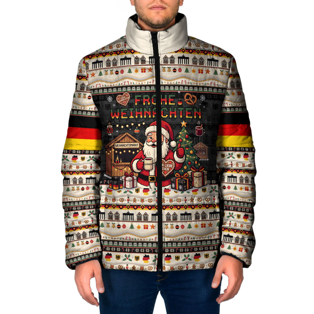Germany Christmas Frohe Weihnachten Padded Jacket Vintage German Flag Eagle Brandenburg Gate