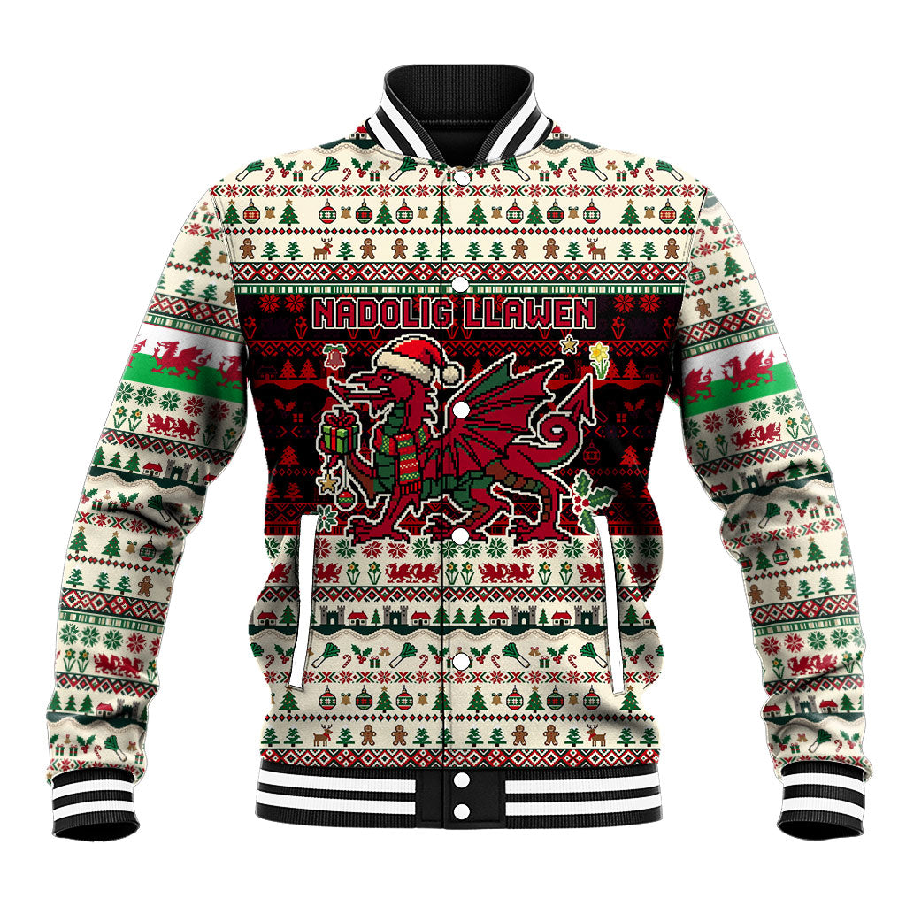 Wales Christmas Nadolig Llawen Baseball Jacket Welsh Dragon Flag Cymru Ugly Vintage