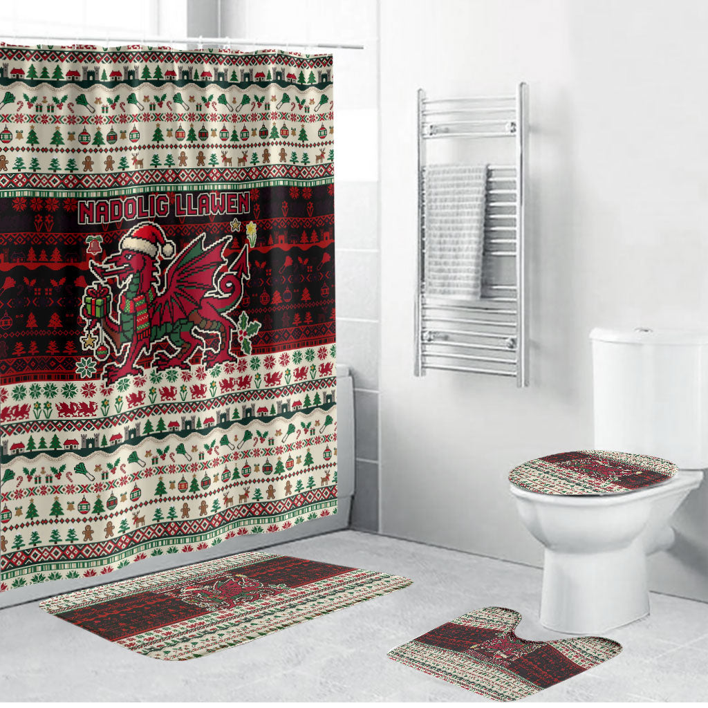 Wales Christmas Nadolig Llawen Bathroom Set Welsh Dragon Flag Cymru Ugly Vintage