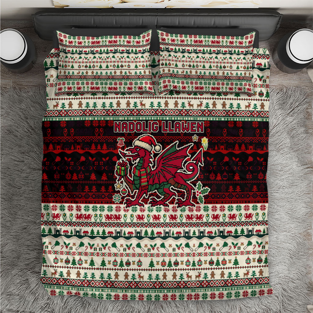Wales Christmas Nadolig Llawen Bedding Set Welsh Dragon Flag Cymru Ugly Vintage