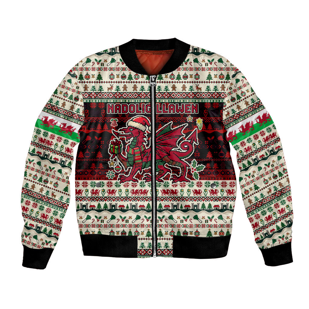 Wales Christmas Nadolig Llawen Bomber Jacket Welsh Dragon Flag Cymru Ugly Vintage