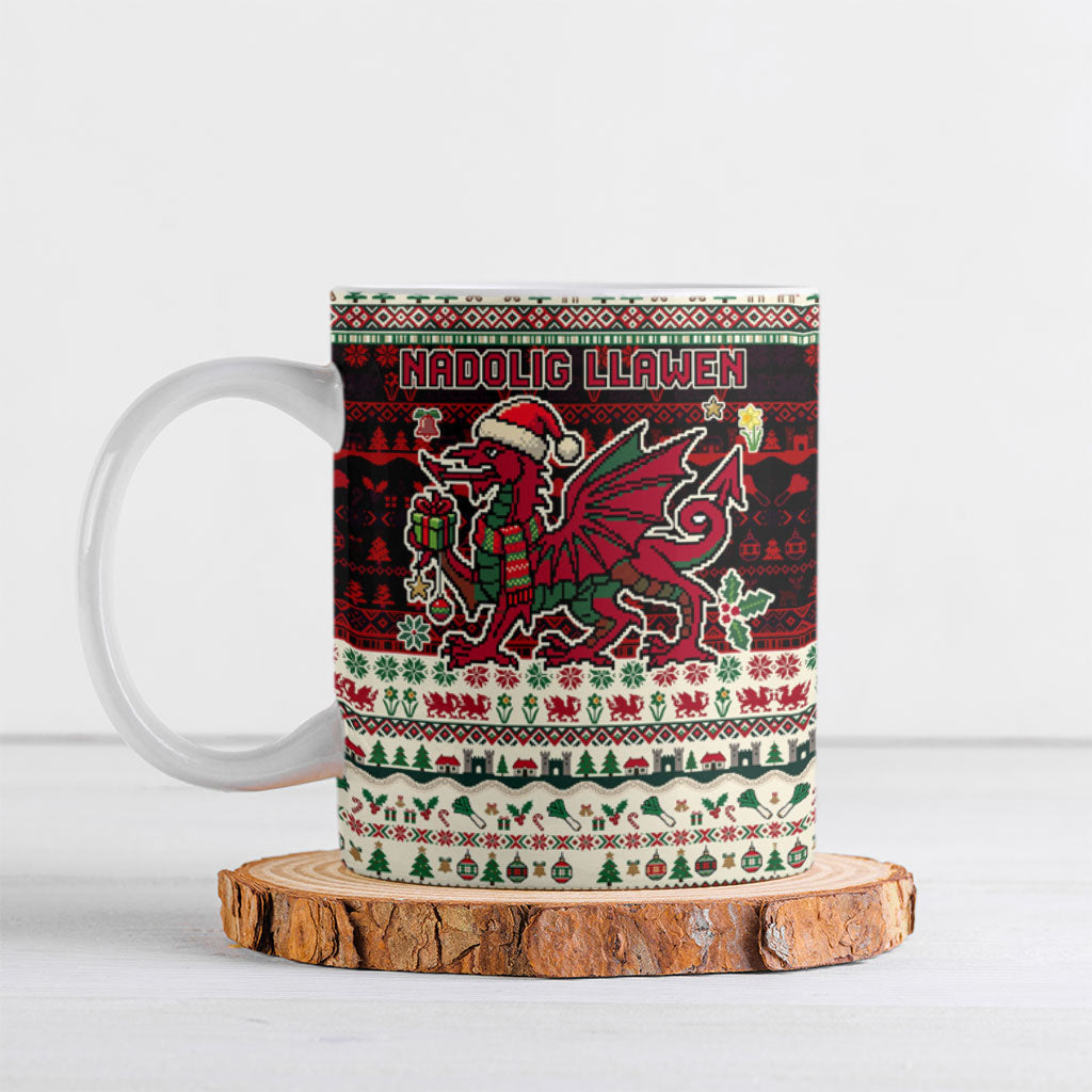 Wales Christmas Nadolig Llawen Ceramic Mug Welsh Dragon Flag Cymru Ugly Vintage