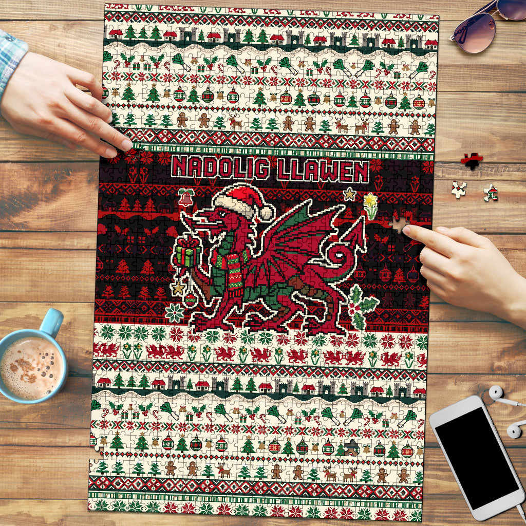 Wales Christmas Nadolig Llawen Puzzle Welsh Dragon Flag Cymru Ugly Vintage