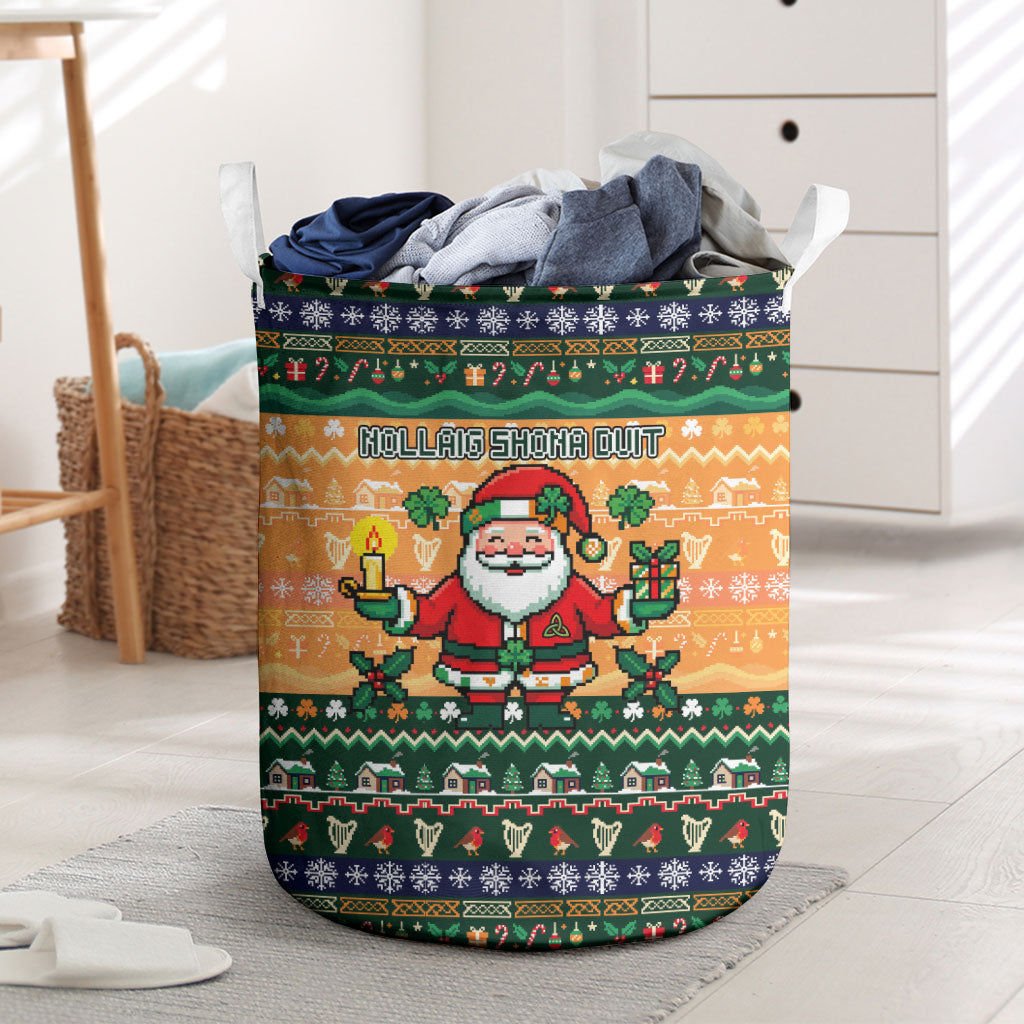 Ireland Christmas Nollaig Shona Duit Laundry Basket Irish Flag Shamrock Cottage