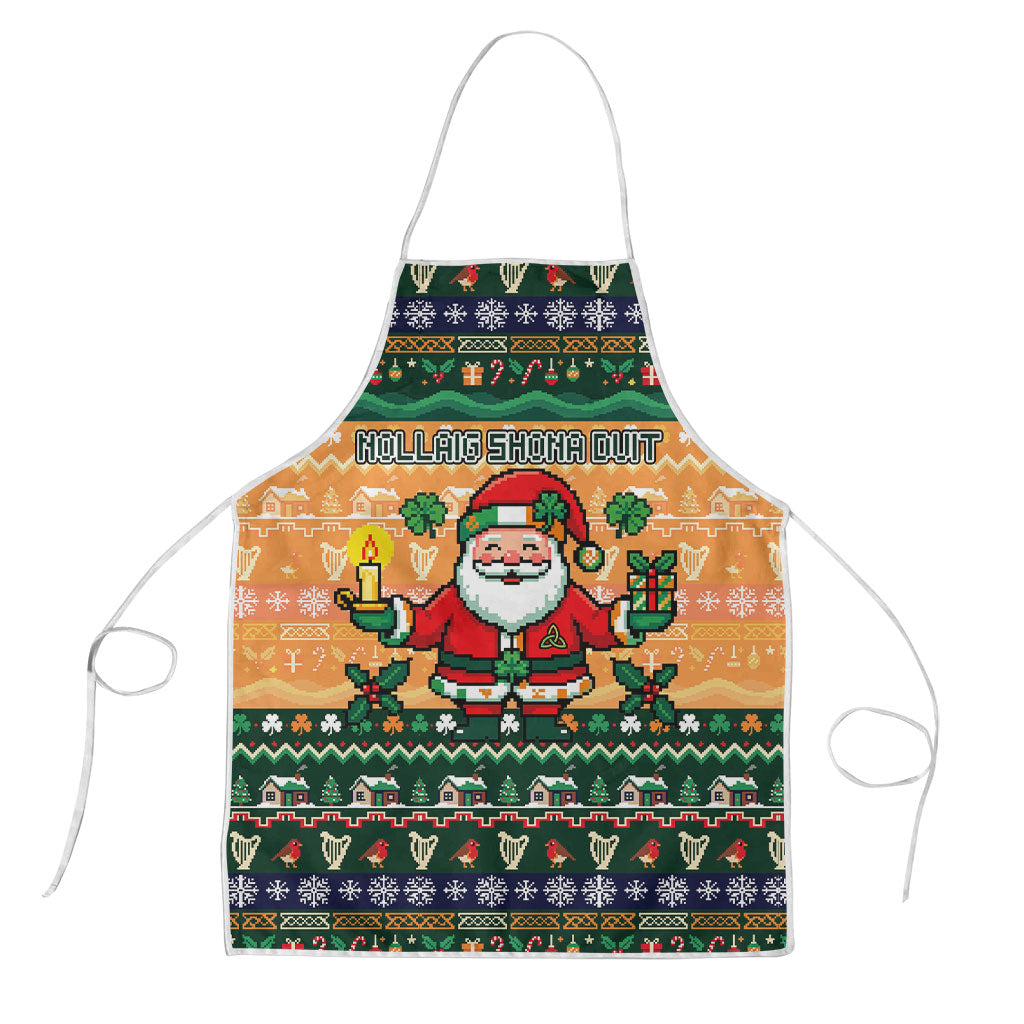 Ireland Christmas Nollaig Shona Duit Apron Irish Flag Shamrock Cottage