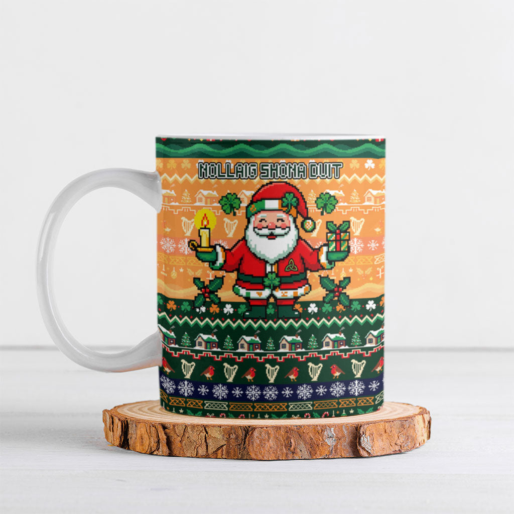 Ireland Christmas Nollaig Shona Duit Ceramic Mug Irish Flag Shamrock Cottage