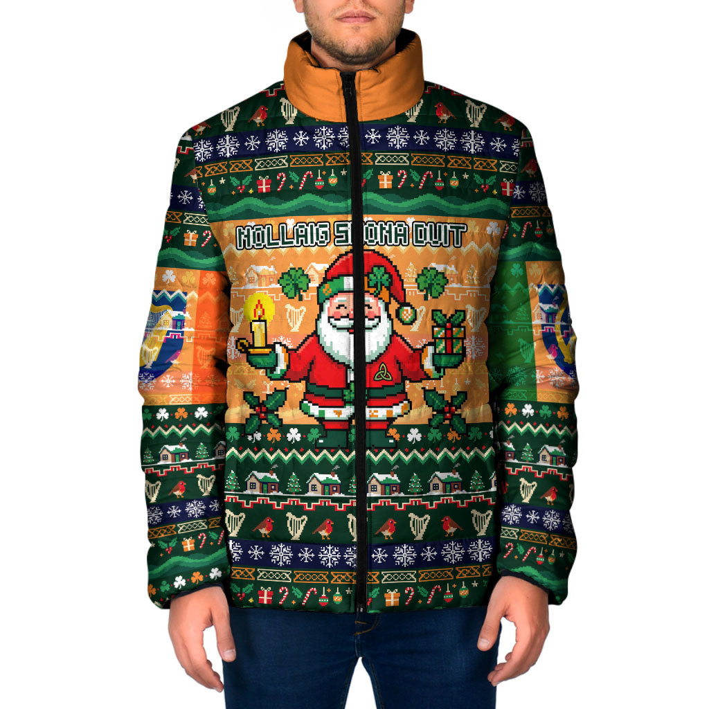 Ireland Christmas Nollaig Shona Duit Padded Jacket Irish Flag Shamrock Cottage