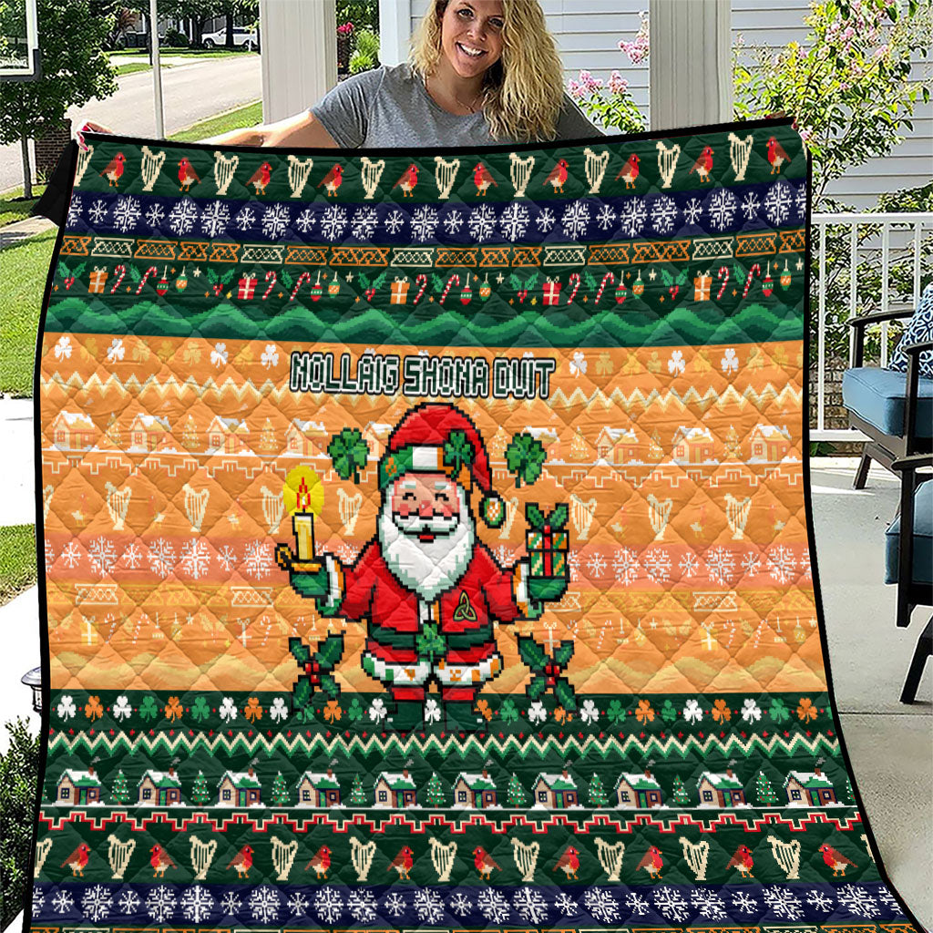 Ireland Christmas Nollaig Shona Duit Quilt Irish Flag Shamrock Cottage