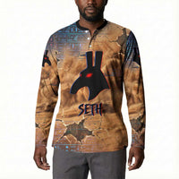 Seth Serpent Button Sweatshirt Sandstorm Egyptian Chaos God in Ancient Desert Tones