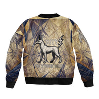 Suty Bomber Jacket with Typhonic Beast Staff Ancient Egypt Symbolism