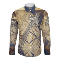 Suty Long Sleeve Button Shirt with Typhonic Beast Staff Ancient Egypt Symbolism