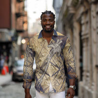 Suty Long Sleeve Button Shirt with Typhonic Beast Staff Ancient Egypt Symbolism