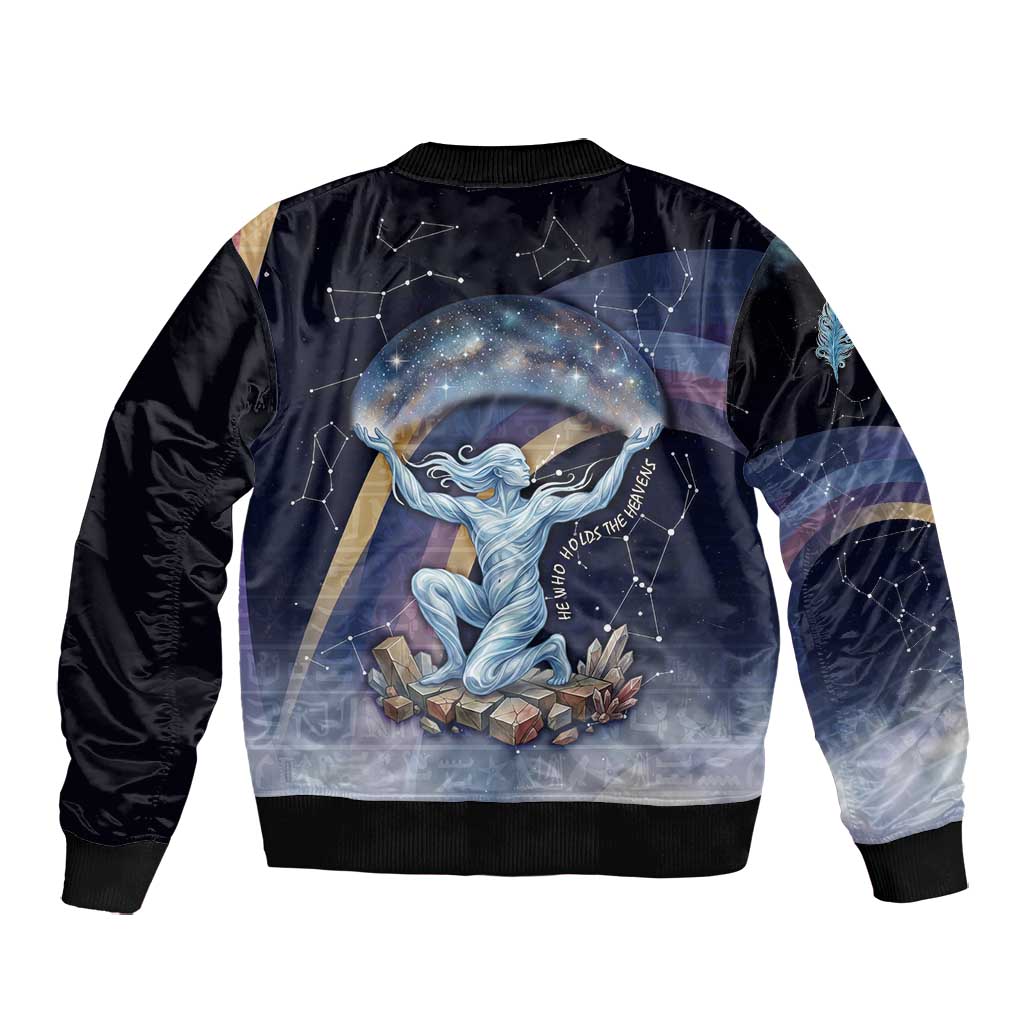 Shu Celestial Constellations Bomber Jacket Rainbow Ancient Egyptian Sky Deity Theme