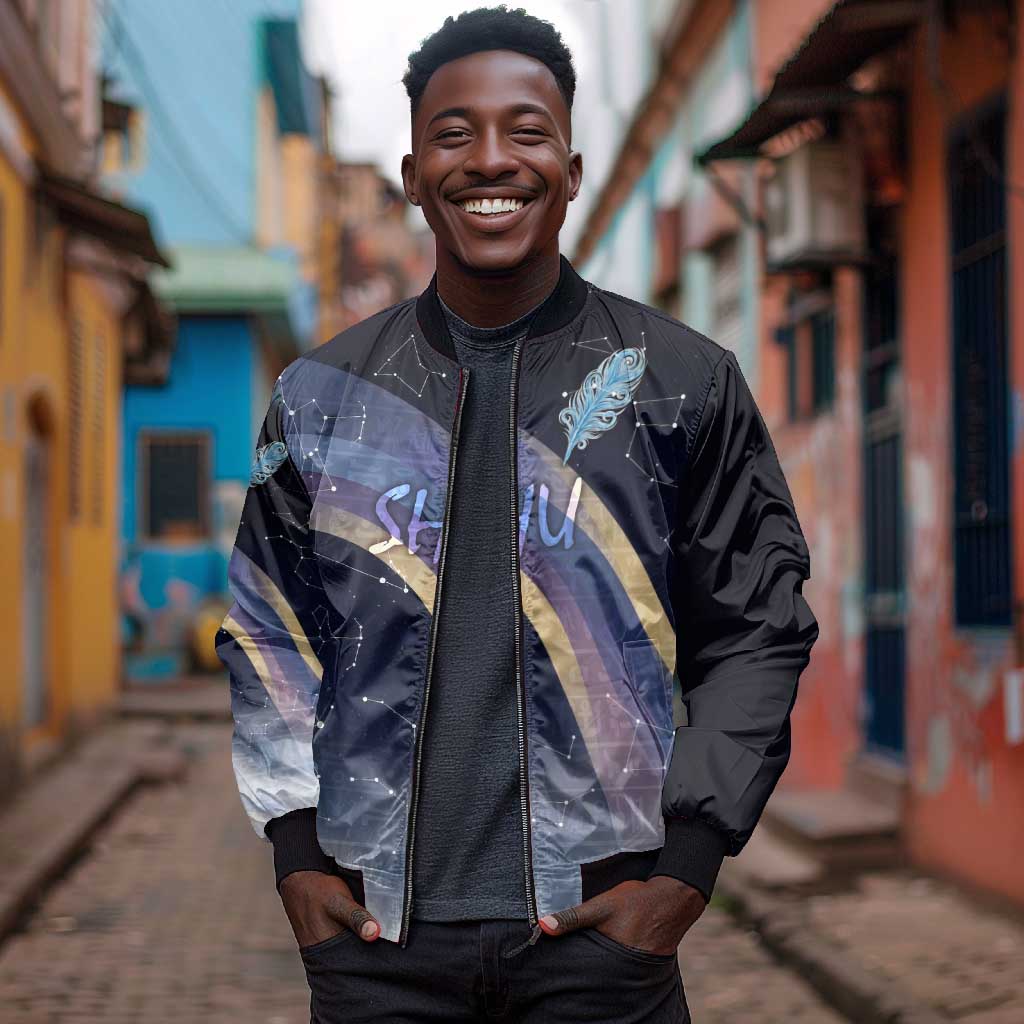 Shu Celestial Constellations Bomber Jacket Rainbow Ancient Egyptian Sky Deity Theme