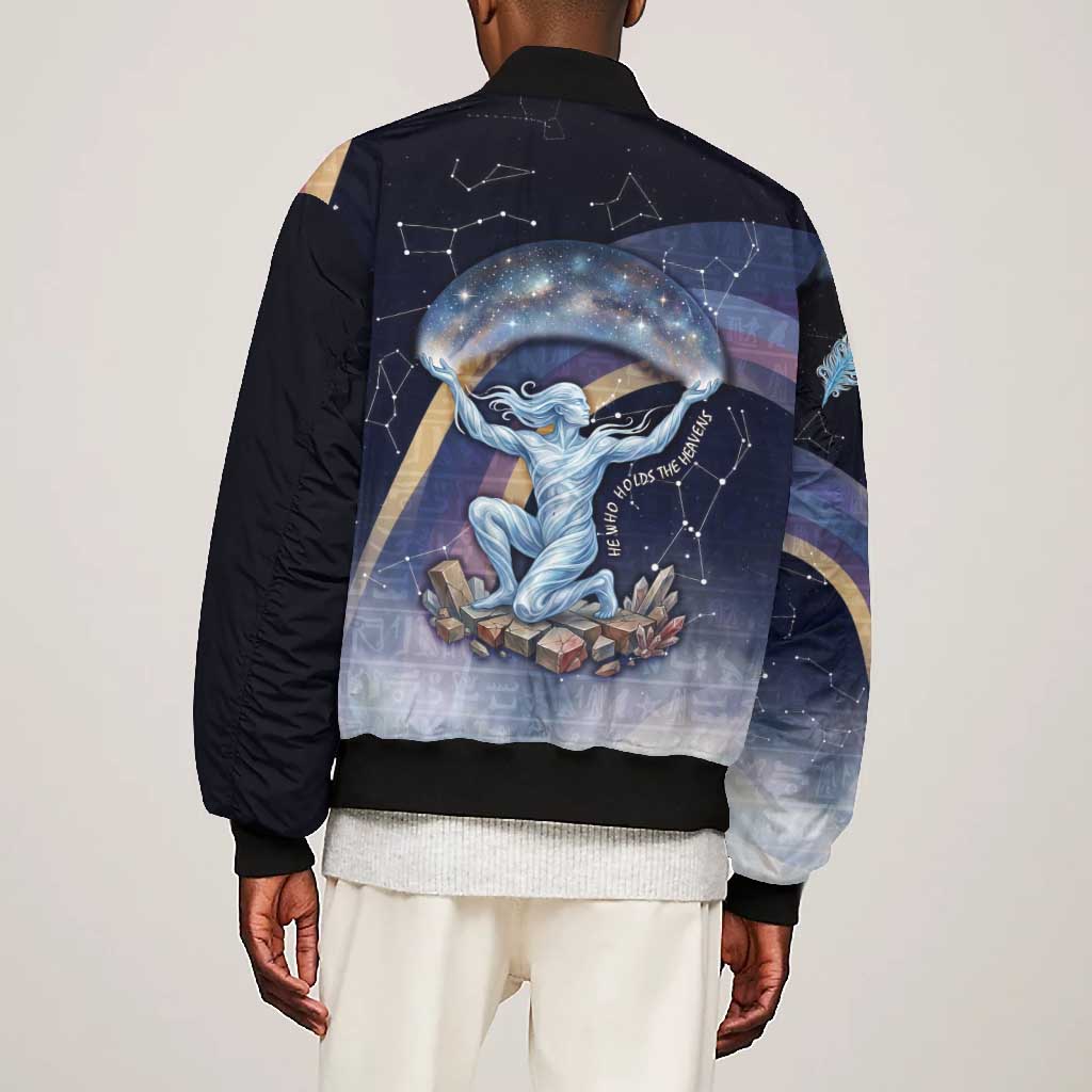 Shu Celestial Constellations Bomber Jacket Rainbow Ancient Egyptian Sky Deity Theme