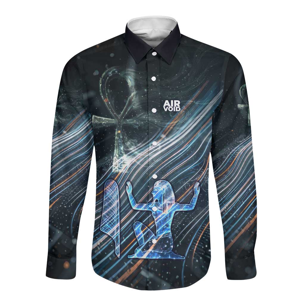Shu Air Void Egyptian Long Sleeve Button Shirt with Storm God and Ankh Ancient Mythology
