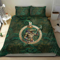 Sobek Crocodile Warrior Bedding Set with Ankh Ancient Egyptian Motif in Emerald