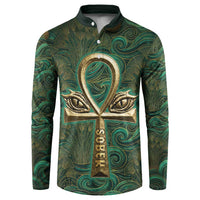 Sobek Crocodile Warrior Button Sweatshirt with Ankh Ancient Egyptian Motif in Emerald