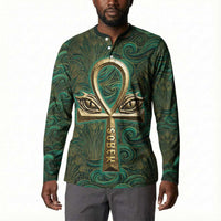 Sobek Crocodile Warrior Button Sweatshirt with Ankh Ancient Egyptian Motif in Emerald