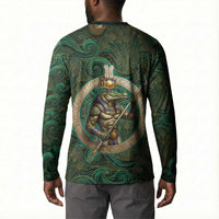 Sobek Crocodile Warrior Button Sweatshirt with Ankh Ancient Egyptian Motif in Emerald
