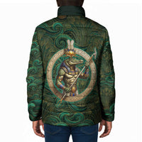 Sobek Crocodile Warrior Padded Jacket with Ankh Ancient Egyptian Motif in Emerald