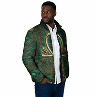 Sobek Crocodile Warrior Padded Jacket with Ankh Ancient Egyptian Motif in Emerald
