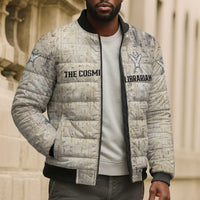 Thoth Bomber Puffer Jacket Ibis Head and Ancient Scroll Egyptian Wisdom
