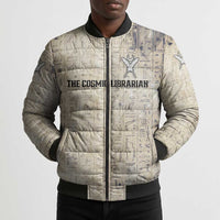 Thoth Bomber Puffer Jacket Ibis Head and Ancient Scroll Egyptian Wisdom
